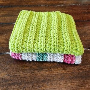 Crochet Handmade Washcloths/Dishcloths Greens Set of 2